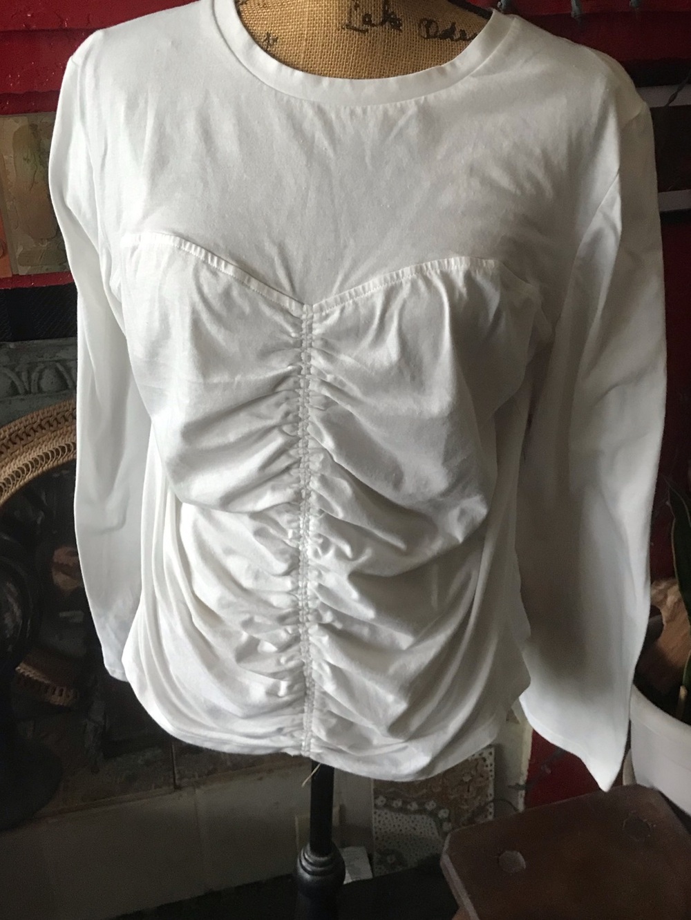 NWT The GAP White Ruched Long-Sleeve Women's Top XXLG